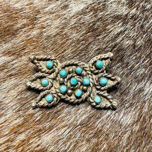 Vintage Zuni Sterling Silver Cluster Brooch with Turquoise